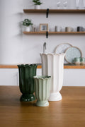 Tall Cottage Bloom White Scalloped Vase