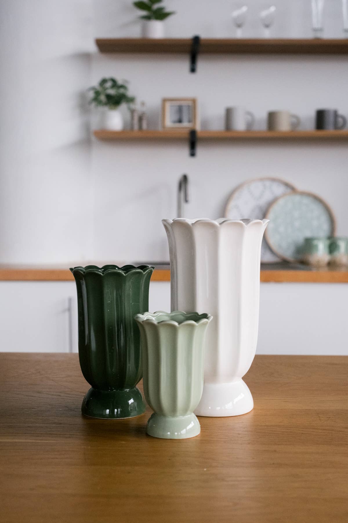 Tall Cottage Bloom White Scalloped Vase