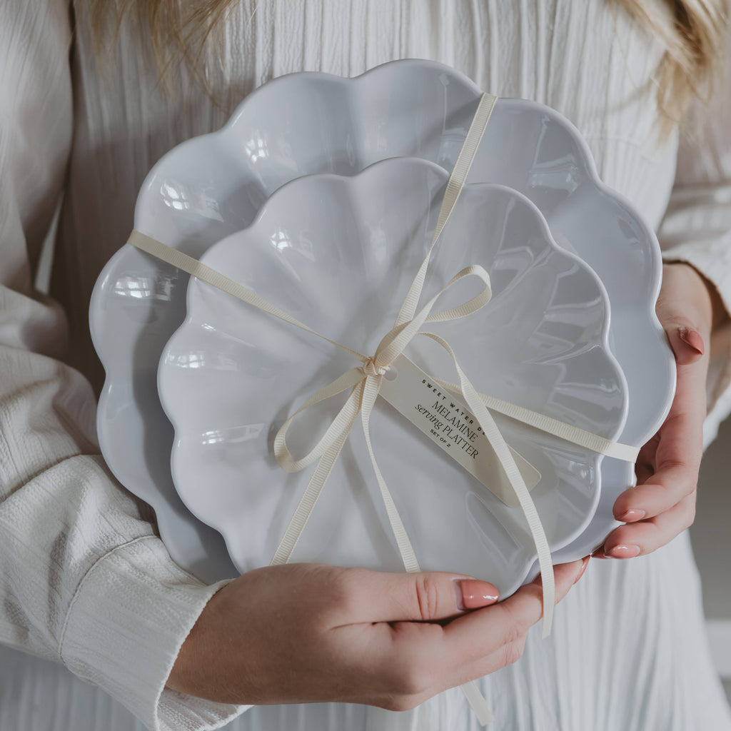 White Scalloped Serving Tray | Set of Two