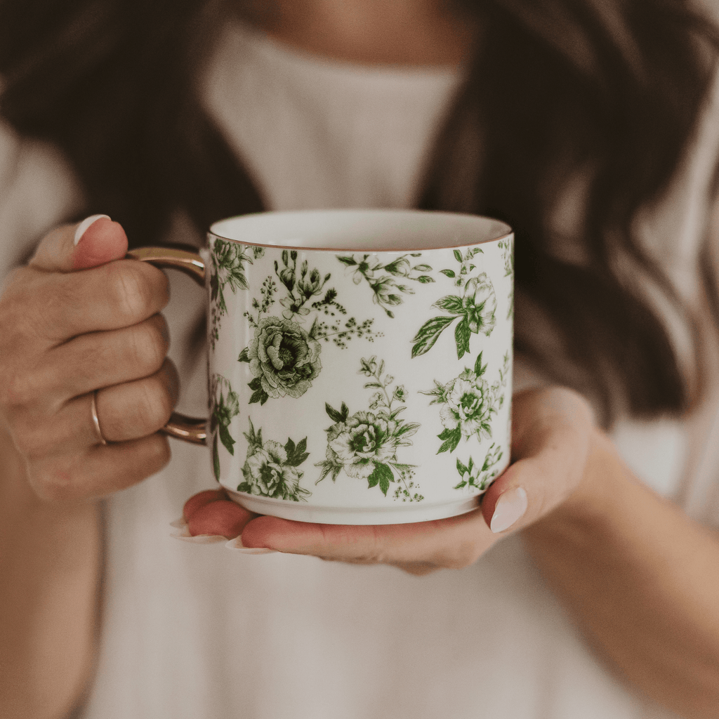 Green Delft Mug 14oz | Sage & Gold