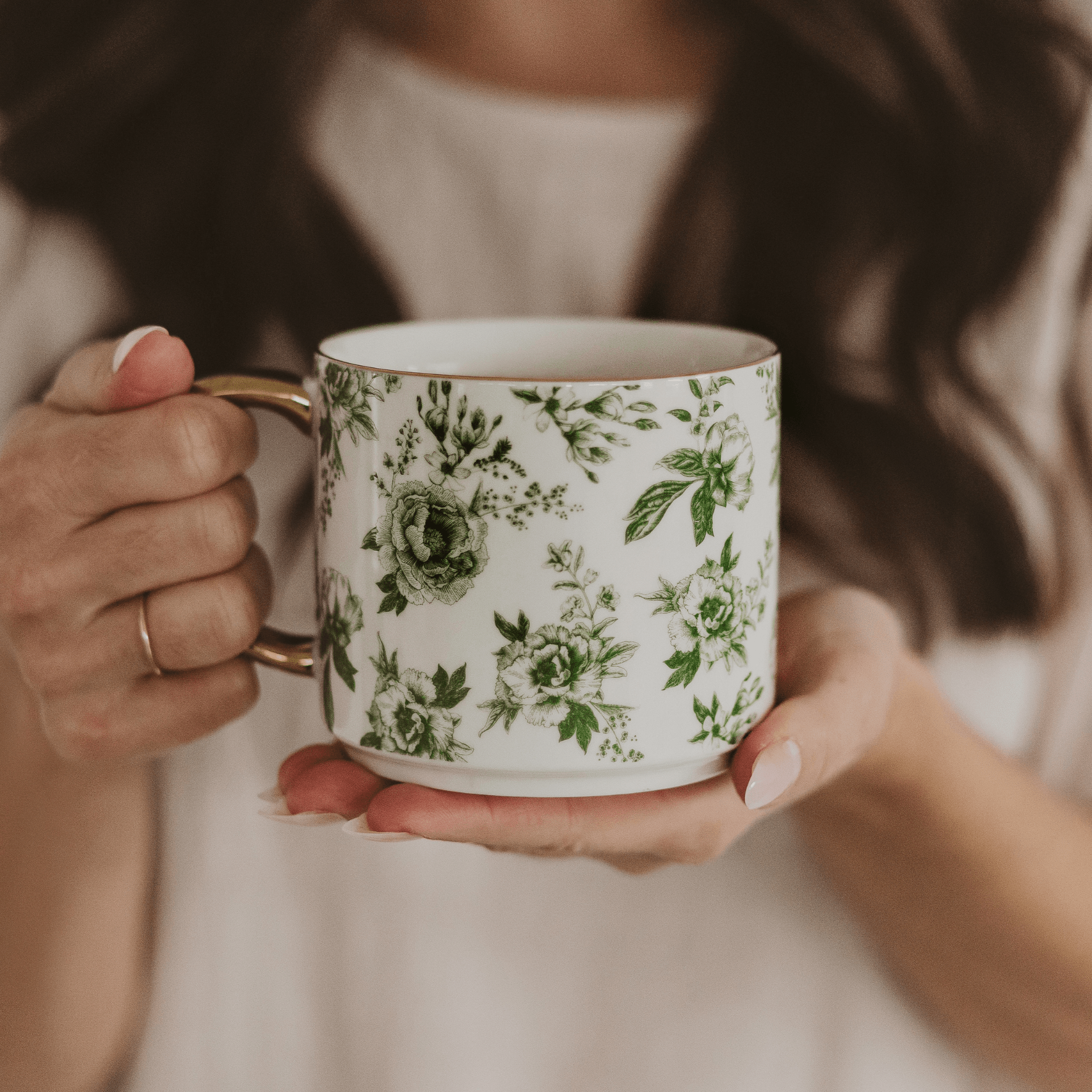 Green Delft Mug 14oz | Sage & Gold