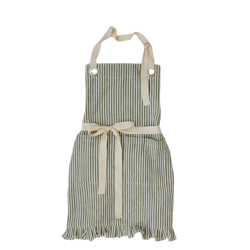 Green Ruffle Pinstripe Apron