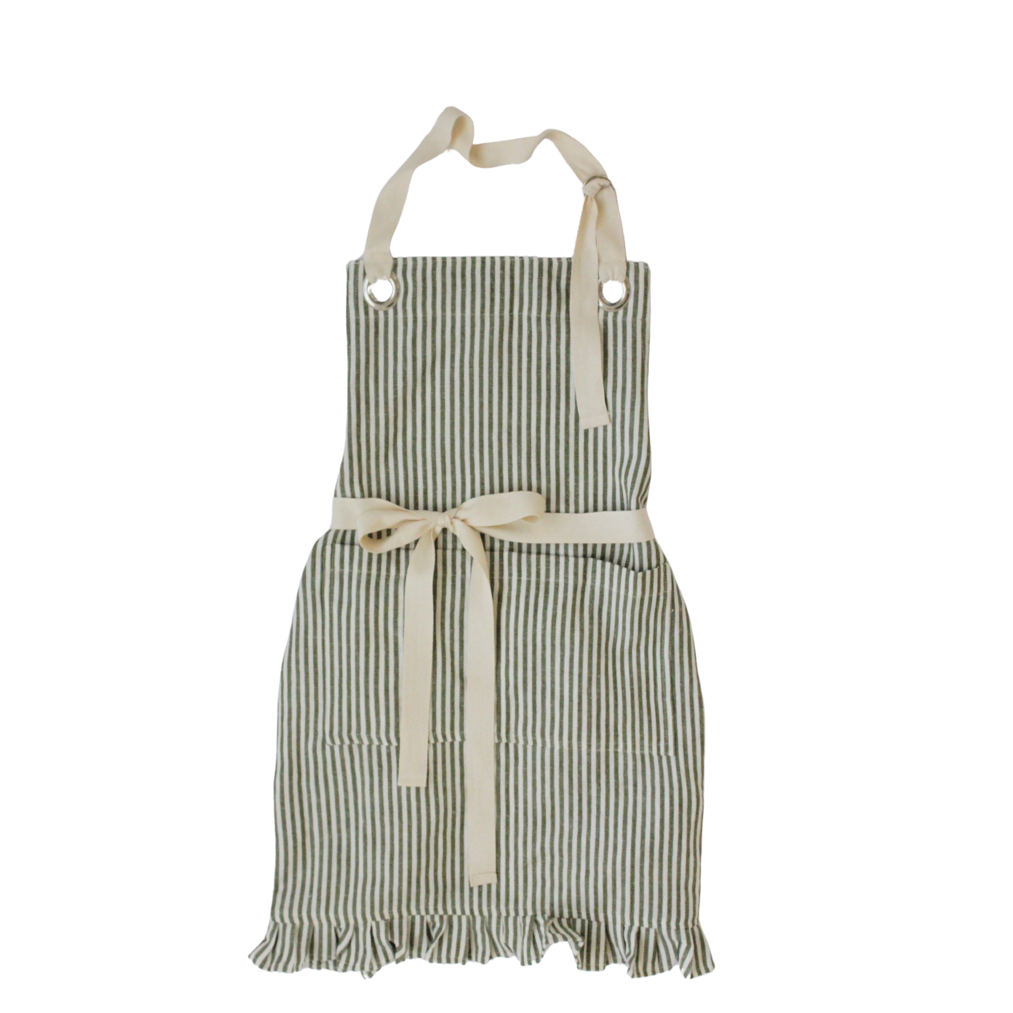 Green Ruffle Pinstripe Apron