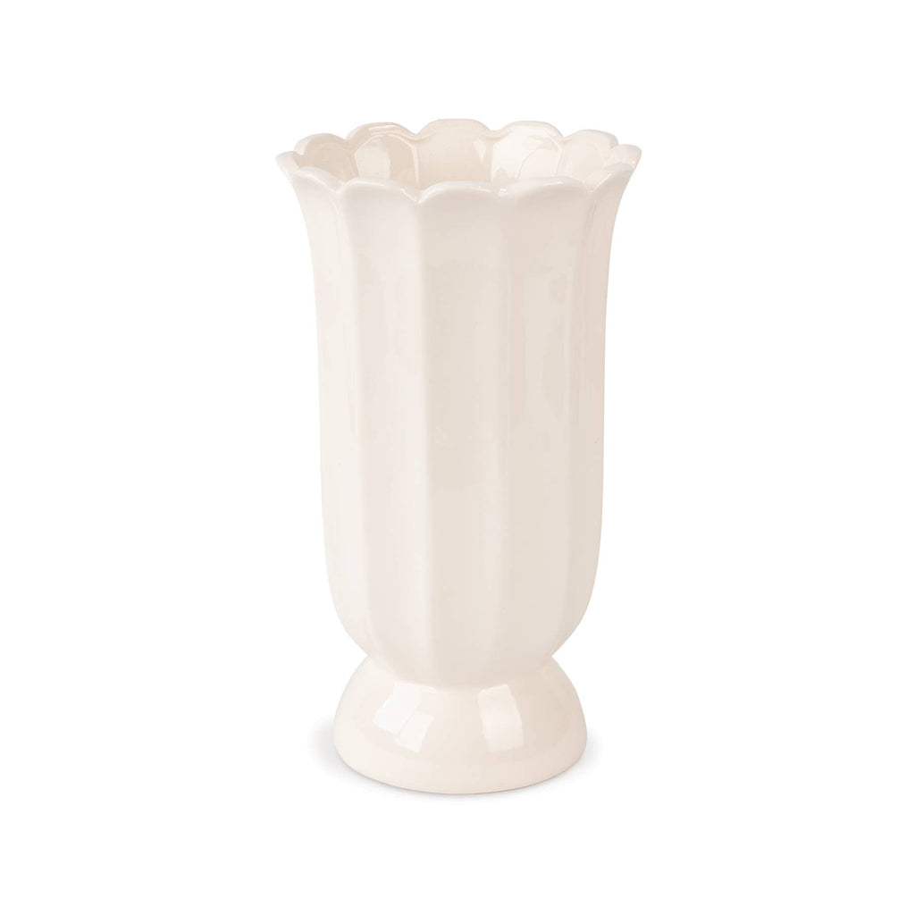 Tall Cottage Bloom White Scalloped Vase