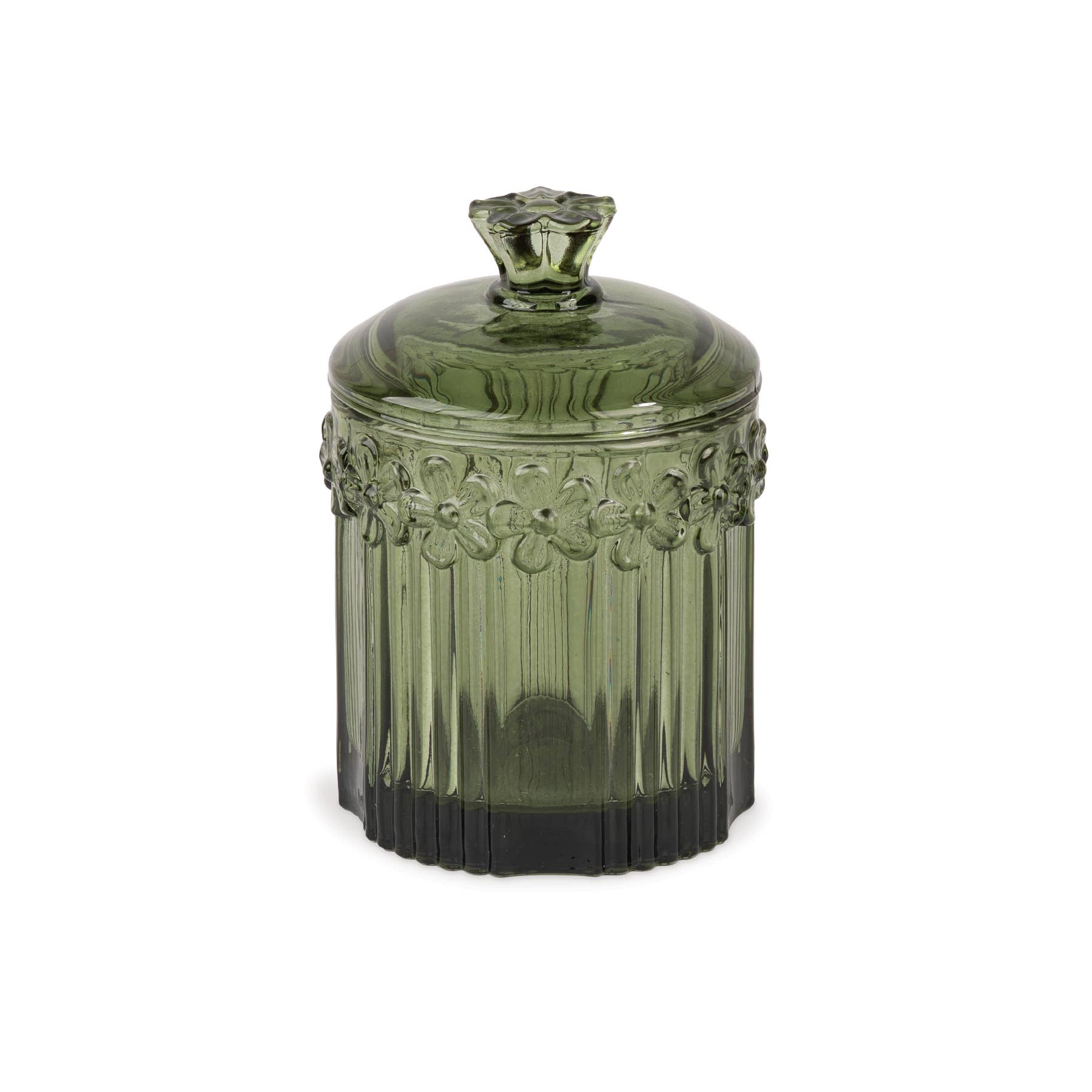 Green Vintage Cottage Bloom Pressed Glass Jar