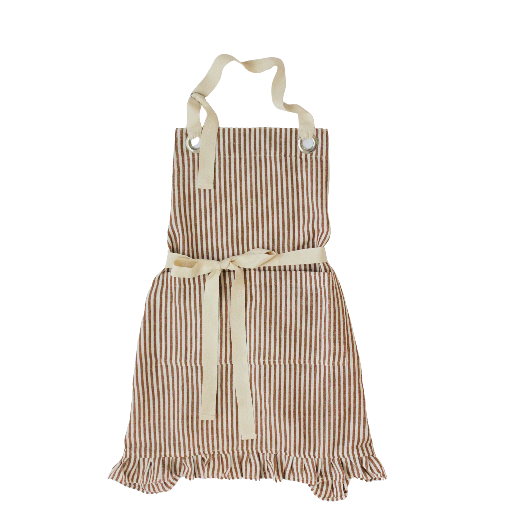 Tan Ruffle Pinstripe Apron