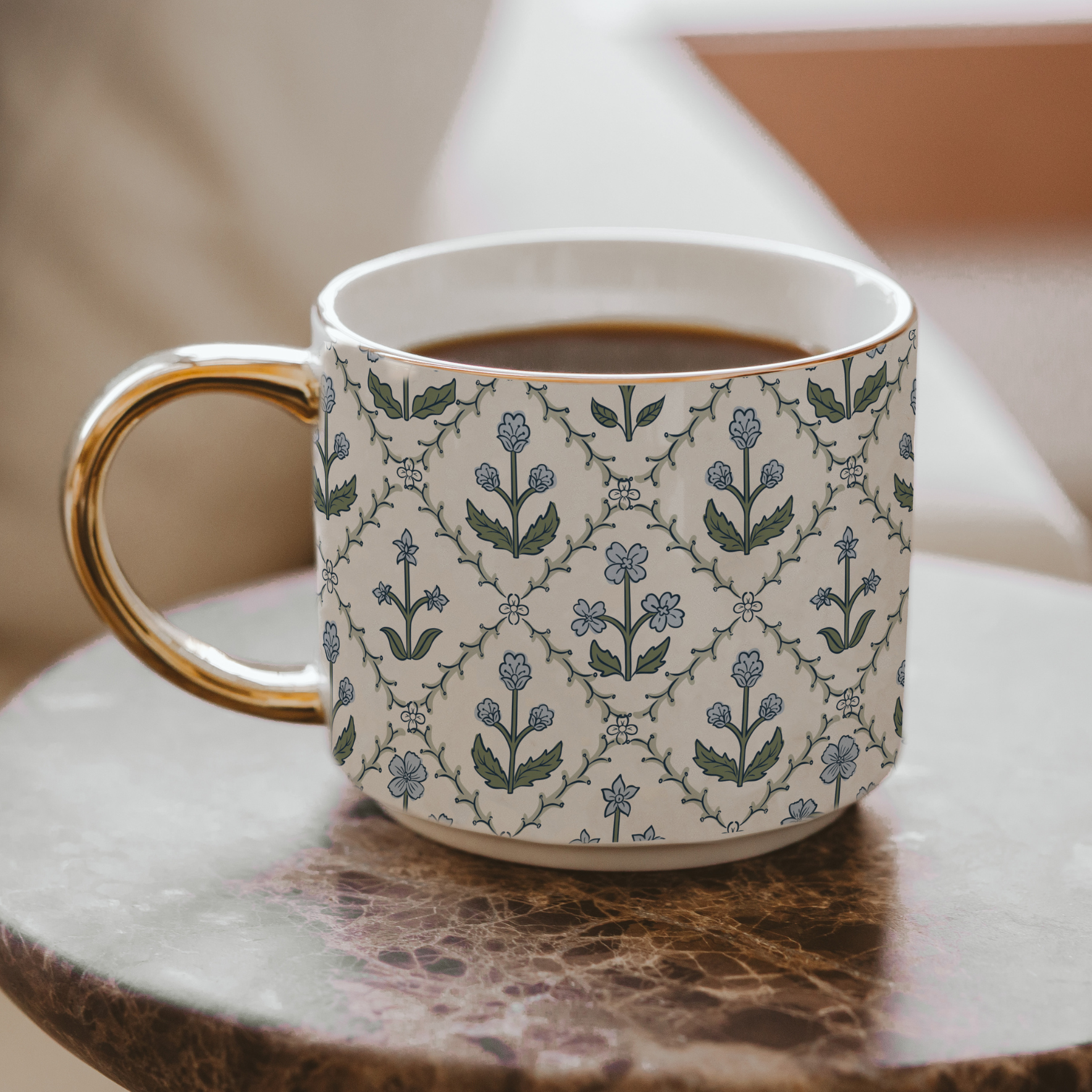 Floral Quilt Mug 14oz | Something Blue