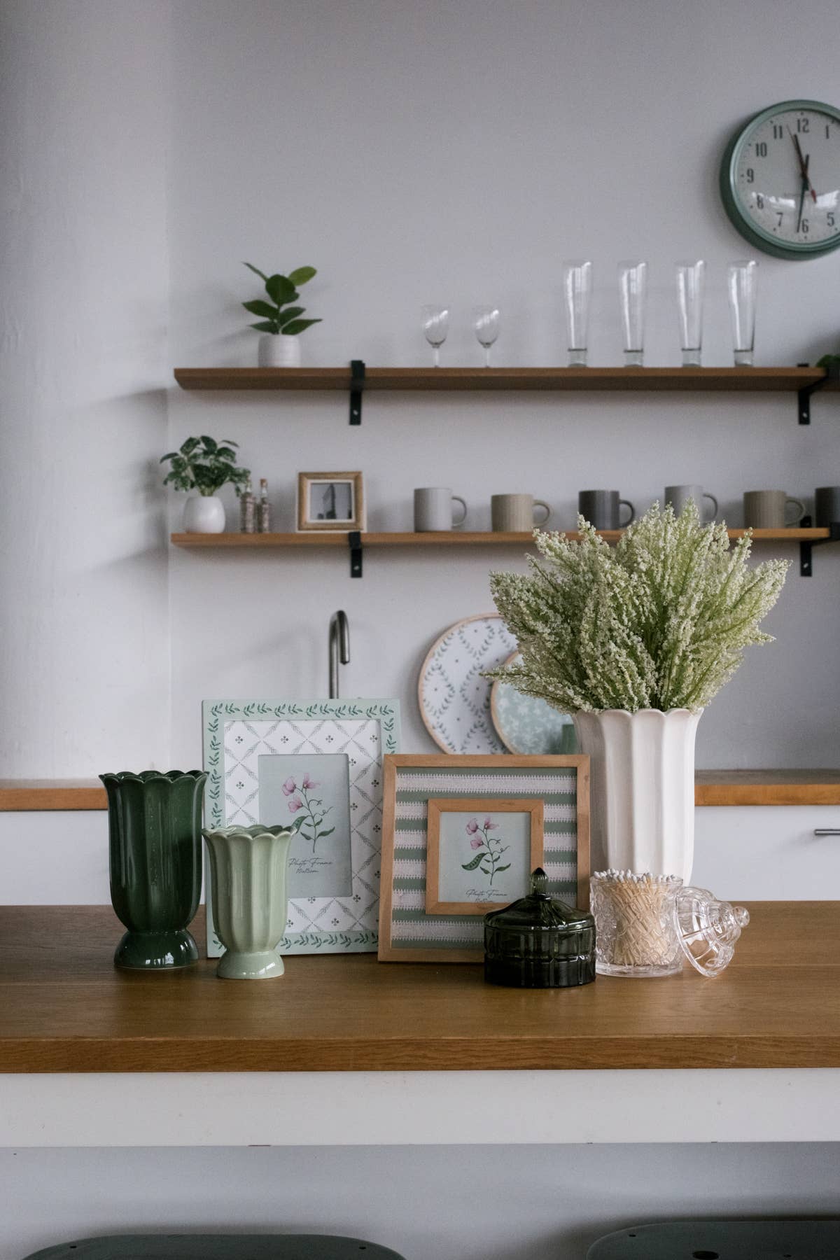 Tall Cottage Bloom White Scalloped Vase