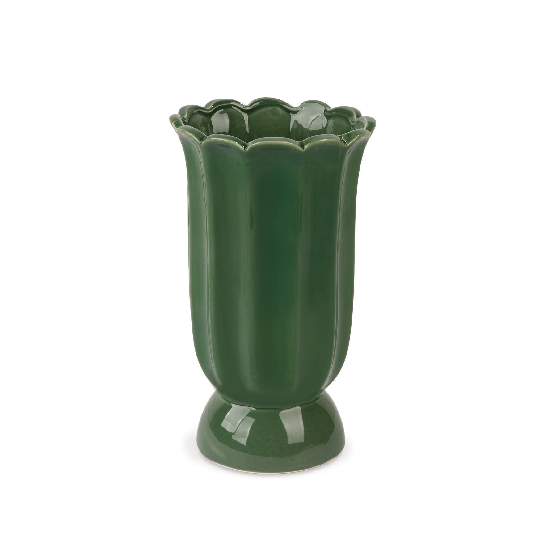 Medium Cottage Bloom Dark Green Scalloped Vase
