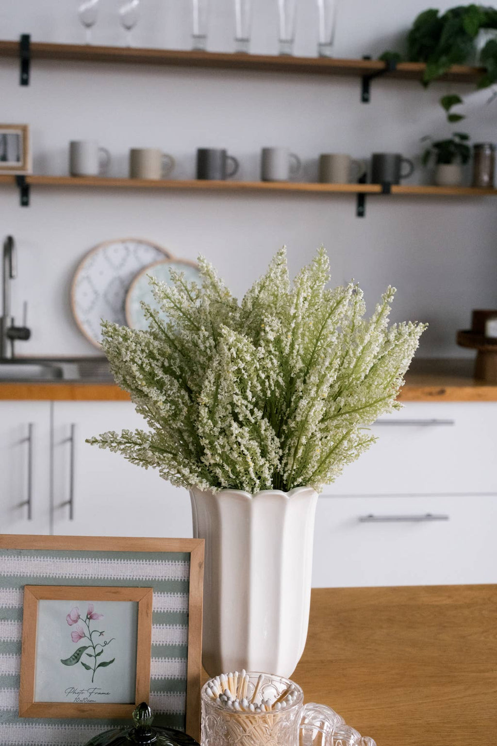 Tall Cottage Bloom White Scalloped Vase