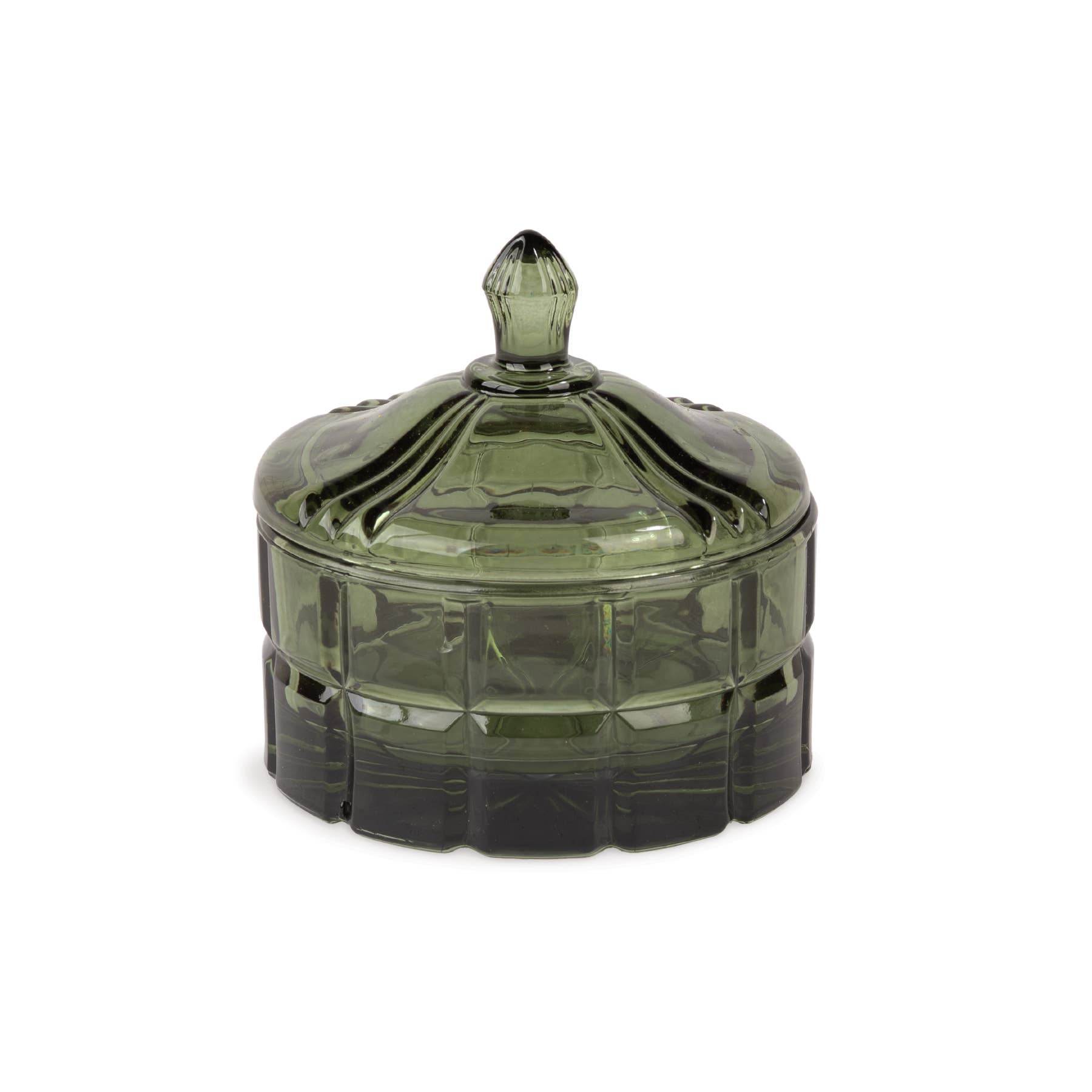 Short Green Vintage Cottage Bloom Pressed Glass Jar