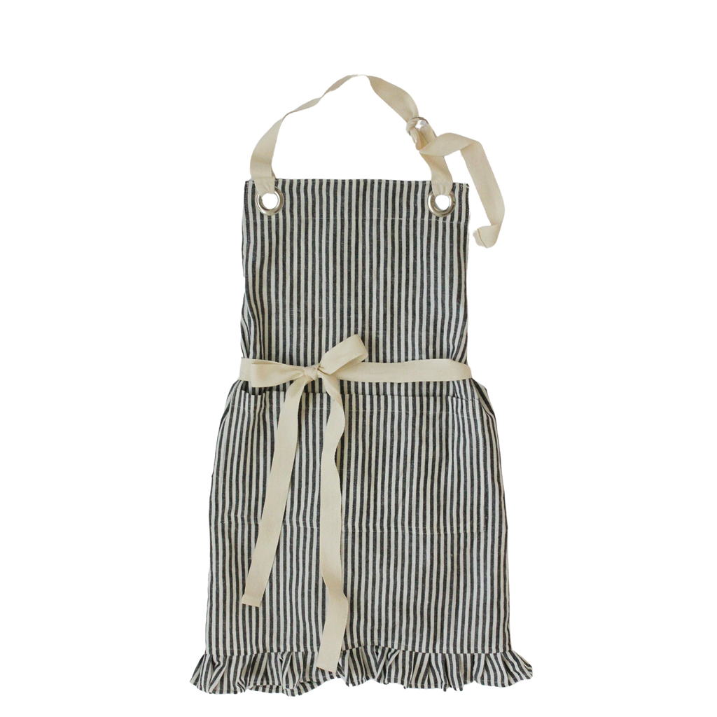 Tan Ruffle Pinstripe Apron