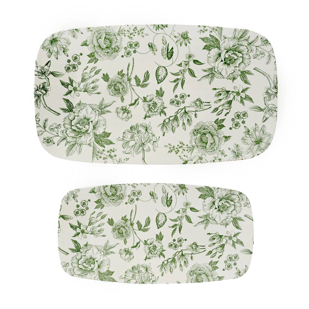 Green Delft Stacking Melamine Trays | Set of Two